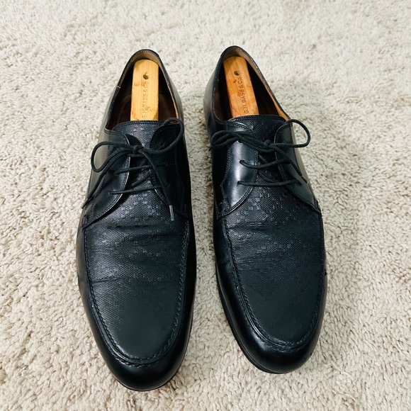 Authentic Gucci Black Diamanté Genuine a contrast Leather Lace Up Oxfords Sz 10 - Picture 1 of 10